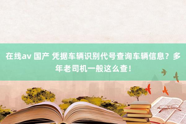 在线av 国产 凭据车辆识别代号查询车辆信息？多年老司机一般这么查！