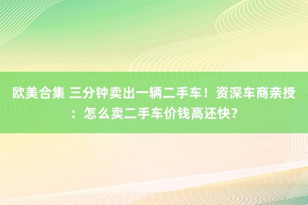 欧美合集 三分钟卖出一辆二手车！资深车商亲授：怎么卖二手车价钱高还快？