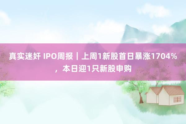 真实迷奸 IPO周报｜上周1新股首日暴涨1704%，本日迎1只新股申购